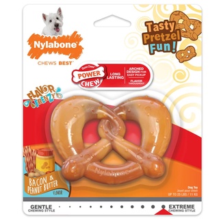 Nylabone Power Chew Dura Chew Pretzel Dog Toy Bacon&amp;Peanut Butterไนลาโบน พาวเวอร์ชูว์ของเล่นขัดฟัน เพรทเซล เบคอน/เนยถั่ว