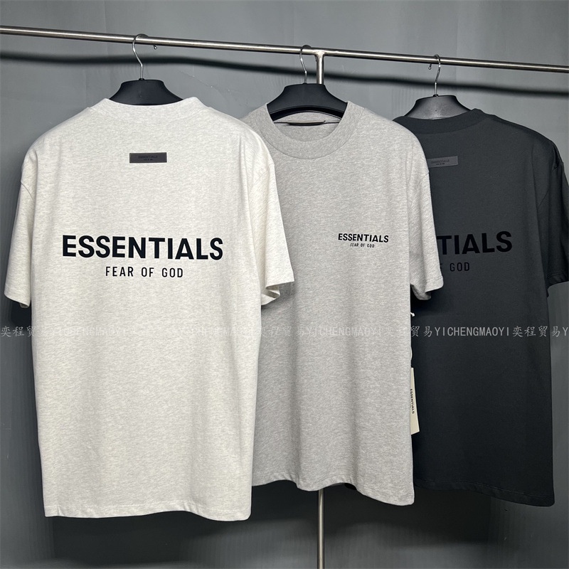 พร้อมส่ง Fear Of God 8th ESSENTIALS front and rear logo flocking print couple oversized short sleeve