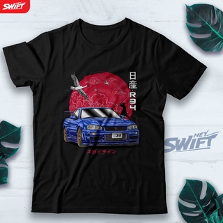 [S-5XL]เสื้อยืด พิมพ์ลาย Nippon Nissan Skyline GT-R R34 GTR DISTRO