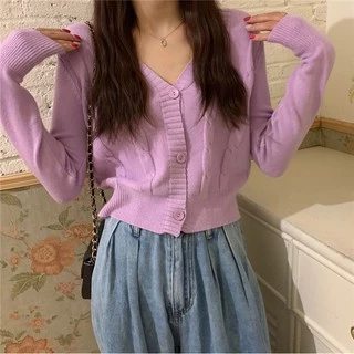 ส่งทันที Cici(NO. C448)เสื้อคาดิแกนแขนยาวสีมาชเมลโล่สีหวาน เนื้อผ้านุ่มแต่งลายนู้นกระดุมใหญ่