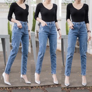 (SALE) K7021#  กางเกงยีนส์เอวสูง ผ้ายืด My style