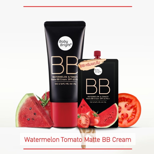 ?Baby Bright Watermelon & Tomato Matte BB Cream SPF45 PA++? รองพื้นเนื้อแมทท์ บีบีครีมแตงโม ซอง