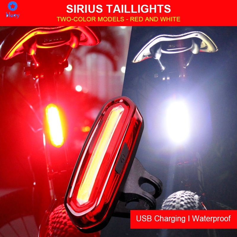6โหมดจักรยานไฟท้ายกันน้ำขี่ไฟท้าย LED USB ชาร์จจักรยานเสือภูเขาสองสีเปลี่ยนไฟจักรยานไฟท้ายจักรยาน【 bluey】