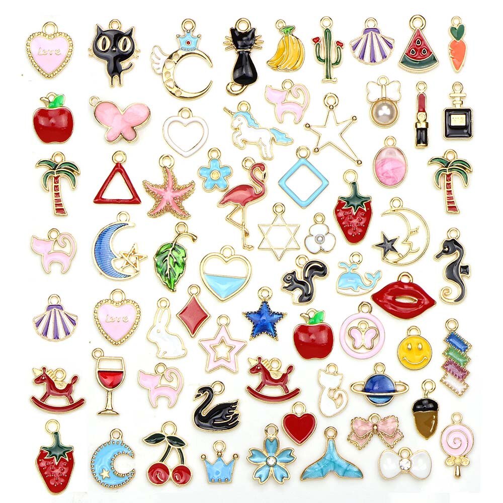 ขายส่ง จี้ทองแดงชุบ เคลือบน้ำมัน โลหะผสม รูปผลไม้ มีเสน่ห์ เครื่องประดับ คละแบบ 10 ชิ้น
