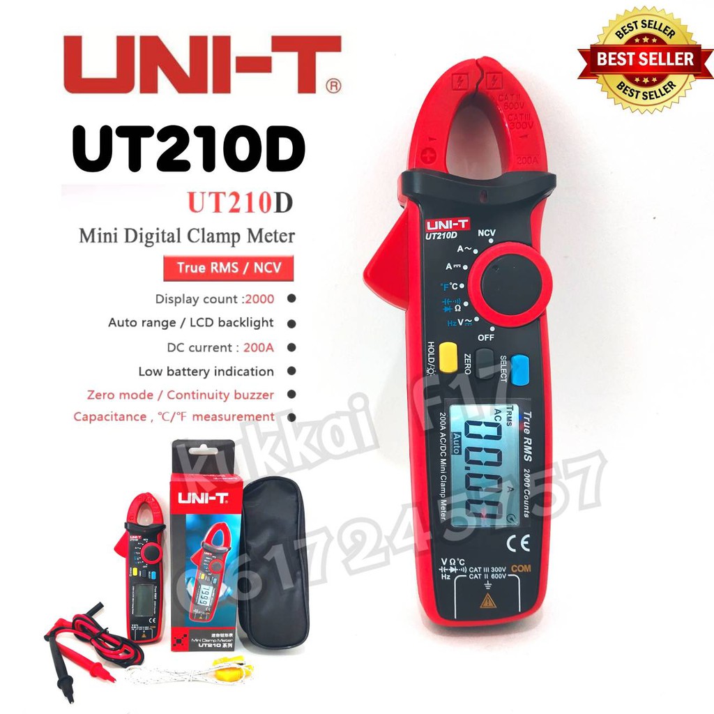 มิเตอร์วัดไฟดิจิตอล UNI-T UT210D,UT210E Mini Digital Clamp Meter แคลมป์มิเตอร์ วัดเเอมป์ได้ทั้งAC/DCเริ่ม2a100a