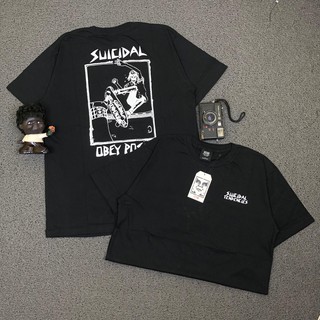 เสื้อยืดผ้าฝ้ายพิมพ์ลายแฟชั่น ค่าของเงินObey X SUICIDAL TENDENCIES POSE เสื้อยืดพรีเมี่ยม สีดําS-3XL