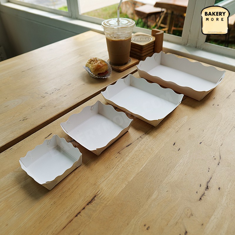 ถาดกระดาษ ถาดใส่ขนม เบเกอรี่ ขนมปัง เฟรนฟราย สีขาว ราคาส่ง [100 ใบ] - Bakerymore - รูปที่ 2