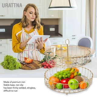 Urattna ตะกร้าผลไม้ เหล็ก ทรงกลม 2 ชั้น สีทอง สไตล์นอร์ดิก สําหรับปาร์ตี้ ครัว เดสก์ท็อป