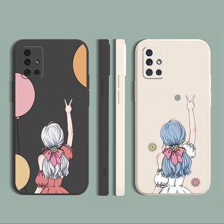 เคสโทรศัพท์ ซิลิโคนนิ่ม ขอบตรง ลายเด็กผู้หญิง พระอาทิตย์ตก สําหรับ Samsung A31 A32 4G A52 A72 5G A11 A51 A71 A21S A02S A20S