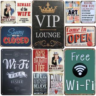 2020 VIP Lounge Free WiFi Plaque Metal Tin Sign Vintage Wall Decor for Bar Pub Club Metal Signs Shabby Poster Metal Sign Plaque