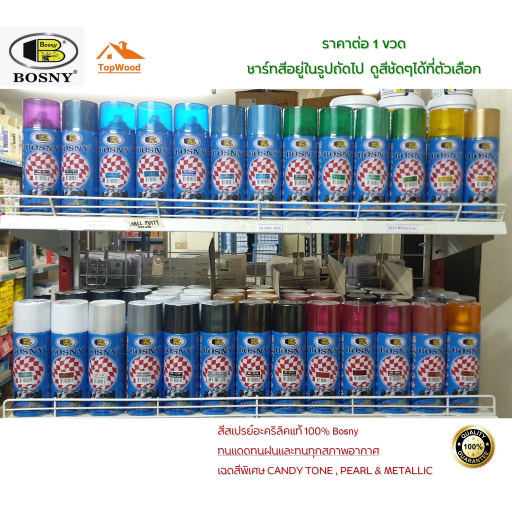 สีสเปรย์ BOSNY สีประกายเพชร Pearl & Metallic 400 cc. / 300 กรัม พ่นรถ พ่นมอไซค์ สีกระป๋อง สีพ่นเหล็ก สีพ่นพลาสติก สี