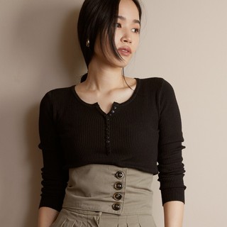 V neck buttons long sleeve rib knit - PARV STUDIO