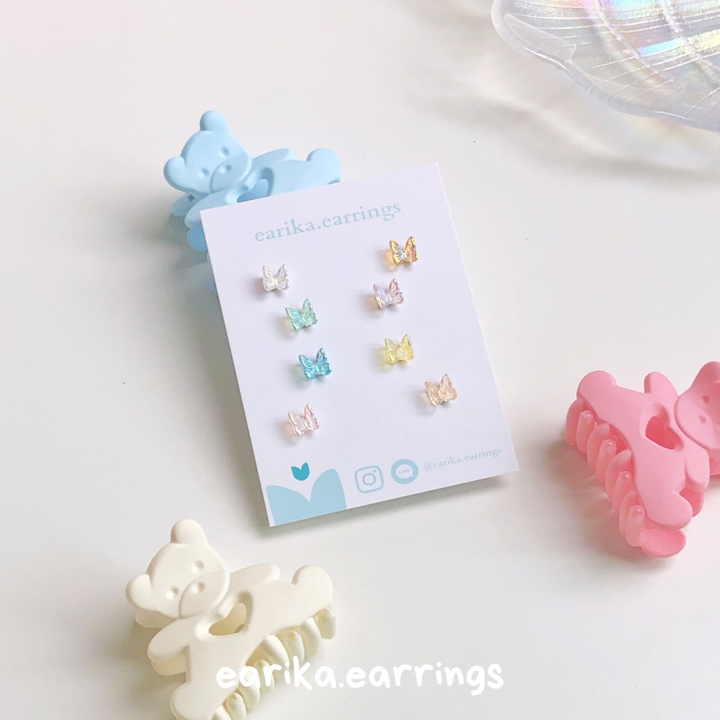 earika.earrings - pastel nabi set เซ็ตต่างหูผีเสื้อก้านเงินแท้ชุบทองคำขาว คนแพ้ง่ายใส่ได้