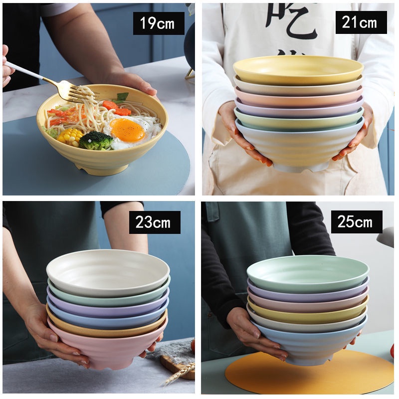 【สต็อกพร้อม】 ปลอดสาร BPA ฟางข้าวสาลี ชามก๋วยเตี๋ยว บนโต๊ะอาหารที่มีสีสัน ชามซุปข้าวปลอดภัย ป้องกันการหล่น ร้านอาหาร ครัวเรือน ชามฟางข้าวสาลี