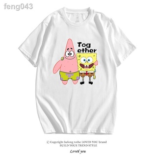 ✎การ์ตูน Spongebob Squarepants Pie Daxing เสื้อยืดแขนสั้น 2020 สไตล์ใหม่ฤดูร้อนหลวมผ้าฝ้ายแท้สั้นเวอร์ชั่นเกาหลีชาย T อิ