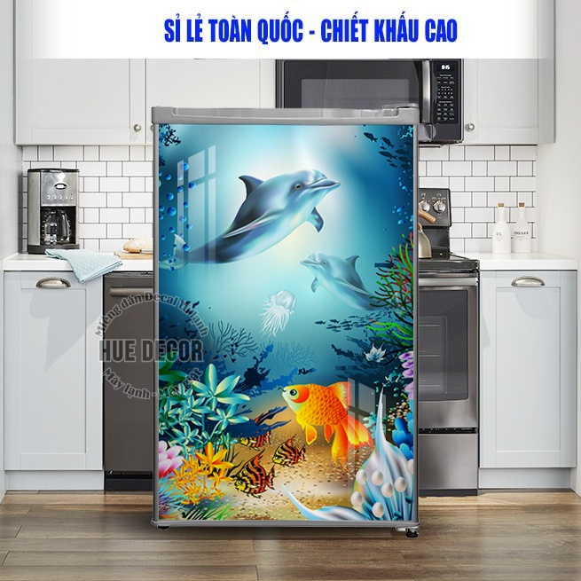 Ocean dolphin 3d ตู้เย็นขนาดเล็ก Decal (26-60X90)