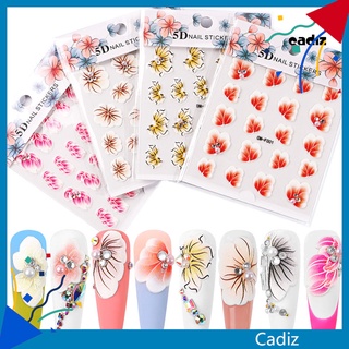 Cad สติกเกอร์ตกแต่งเล็บอะคริลิค ลายดอกไม้ 5D DIY