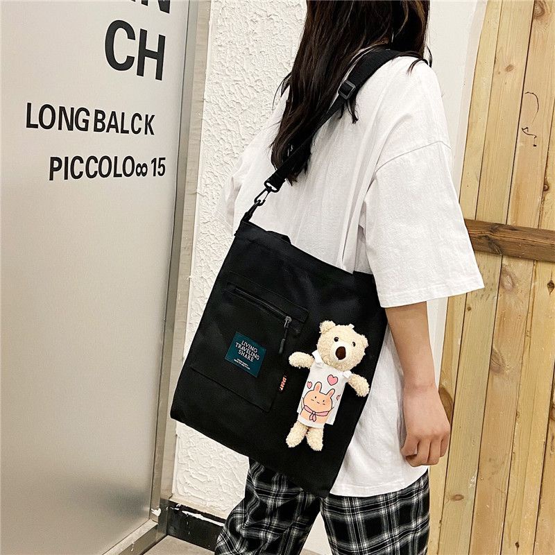กระเป๋าสะพายแคนวาส เนื้อหนา ใบใหญ่แฟชั่น น่ารัก หมี ตุ๊กตา ราคา ถูกที่สุด ดีลบีเคเค แกลเลอรีภาพที่ 8