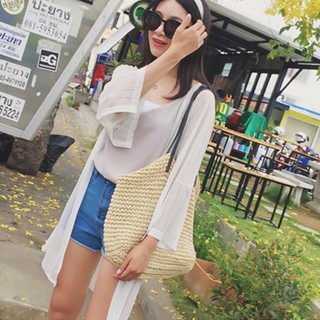 mimi&amp;didi 891 เสื้อคลุมตัวยาว แฟชั่นผ้าชีฟองริ้ว ผ้าบางนุ่มขนาดใหญ่ ใส่กันแดด คลุมกันลมร้อน