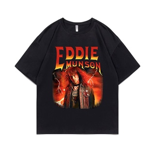 เสื้อยืดโอเวอร์ไซส์ใหม่ เสื้อยืดแขนสั้น ผ้าฝ้าย 100% พิมพ์ลาย Stranger Things 4 Eddie Munson สไตล์ฮาราจูกุ สําหรับผู้ชาย