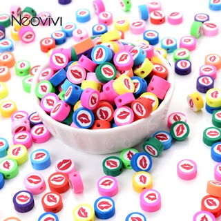 30pcs Big Red Lips Clay Spacer ลูกปัด Colorful10mm ลูกปัดดินโพลิเมอร์สำหรับเครื่องประดับทำ DIY อุปกรณ์เสริม