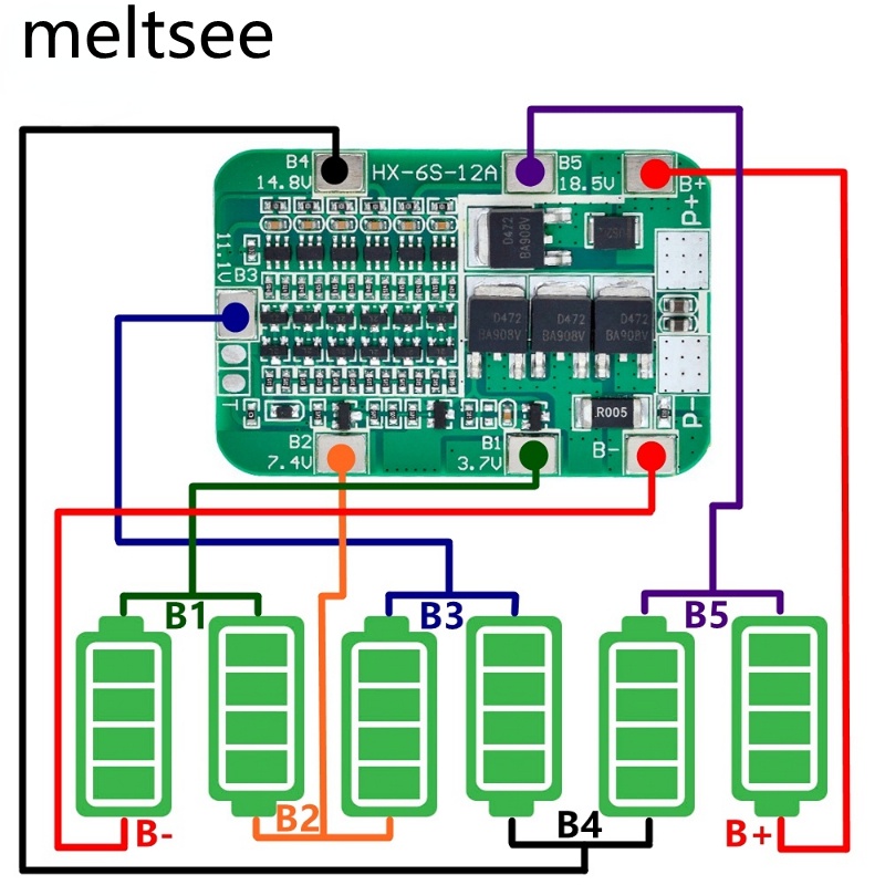 บอร์ดป้องกันแบตเตอรี่ลิเธียม 6S 15A 24V PCB BMS สําหรับโมดูลเซลล์แบตเตอรี่ลิเธียมลิเธียม 18650 6 แพ็
