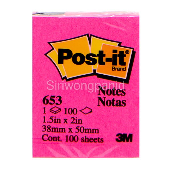 Post it 3M  กระดาษโน๊ตมีกาวในตัว ขนาดเล็ก 1.5x2นิ้ว รุ่น 653
