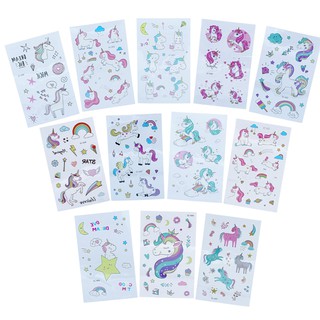 สติ๊กเกอร์ แทททู ลายยูนิคอร์น สำหรับเด็ก เซตละ 10 แผ่น Unicorn Tattoo Sticker Waterproof for Children