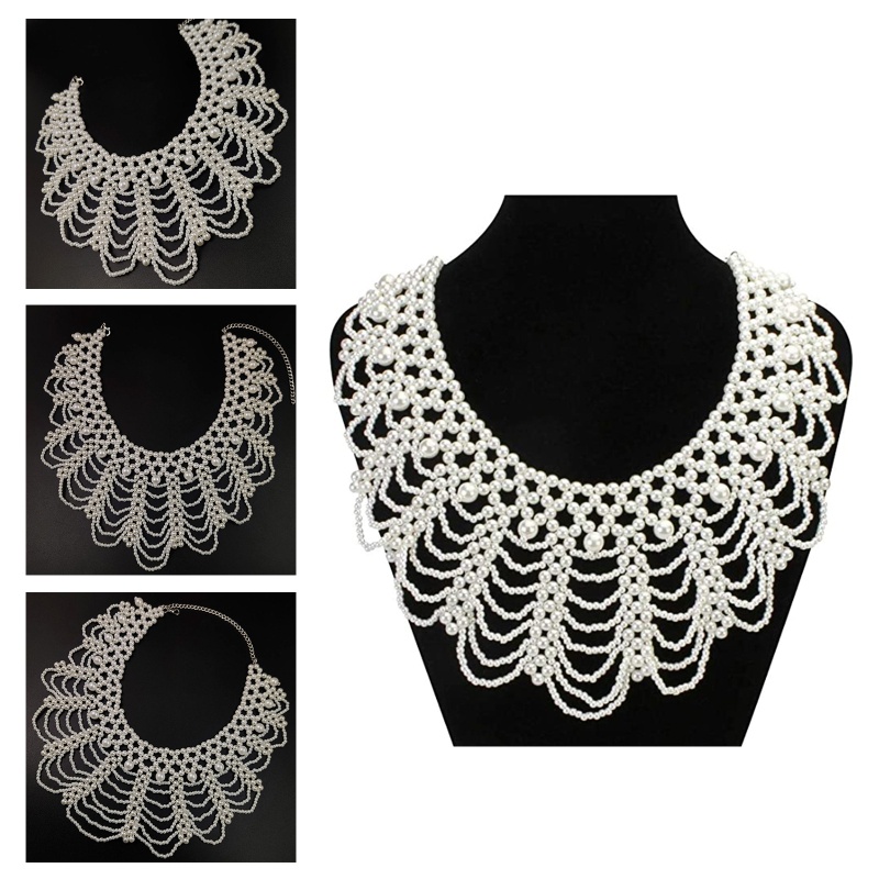 EDB* ผู้หญิง Layered Pearls ลูกปัด Body Chain เครื่องประดับสร้อยคอไหล่ Choker