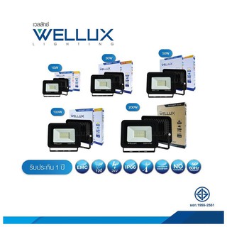 WELLUX สปอร์ตไลท์​ โคมไฟฟลัดไลท์ รุ่นบาง 10W-100W ใช้งานภายนอก ผลิตจากอลูมิเนียมระบายความร้อนได้ดี LED FLOOD LIGHT SLIM