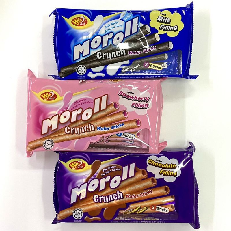 Win2 Moroll Crunch Wafer Sticks เวเฟอร์ รสนม  รสช๊อคโกแลต รสสตอเบอรี่