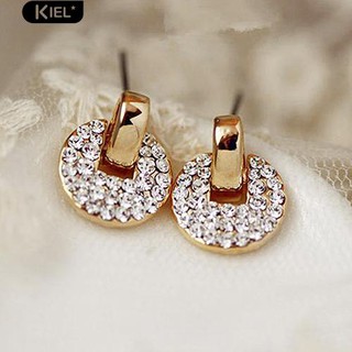 Kiel เหรียญทองแดง Rhinestone Coin Ear Studs ต่างหูเครื่องประดับสไตล์ Palace Style Eardrop