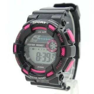 Sport Watch นาฬิกาชาย-หญิง สายยางดำ ขอบชมพู ระบบ Digital SW-C07