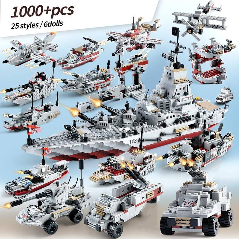 (BMZ) LEGO Military Warship Tank Navy Aircraft Model Figures Bricks Soldier Building Blocks ของเล่นส
