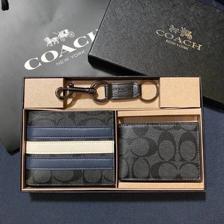 กระเป๋าสตางค์ Coach เซ็ทกระเป๋าสตางค์ผู้ชาย กระเป๋าใส่ธนบัตร money clip present for him ของขวัญแฟนผู้ชาย พวงกุญแจ