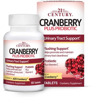 21st Century, Cranberry Plus Probiotic, แครนเบอรี่ผสมโปรไบโอติกและวิตามินซี 60 Tablets ทางเดินปัสสาวะอักเสบ ลดกลิ่น