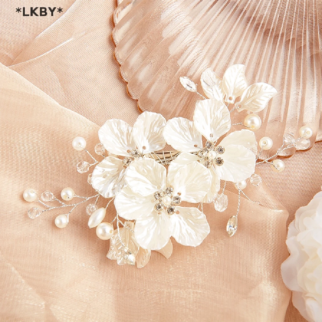 Luckybabys เจ้าสาวคริสตัลมุกดอกไม้ดอกไม้ Barrette ผมอุปกรณ์จัดงานแต่งงาน