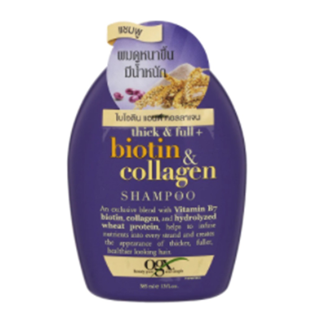OGX Shampoo Thick  and Full Biotin and Collagen 385 ml.OGX แชมพูธินแอนด์ฟูลไบโอตินและคอลลาเจน 385 มล