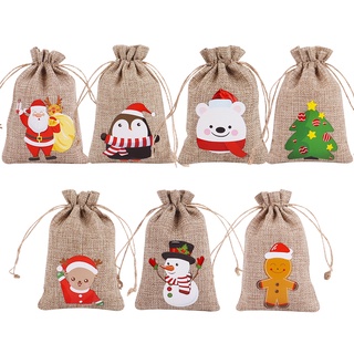 Cute Cartoon Linen Bunch Pocket Christmas Gift Holiday Party Decoration Candy Chocolate Packaging Pouch