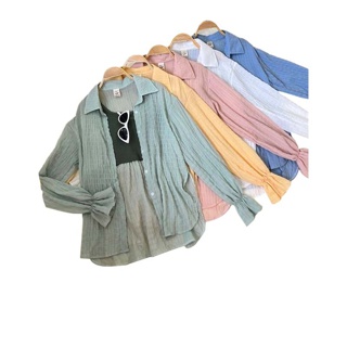 โปรโมชั่น : Crunchy shirt - เสื้อเชิ้ตแขนระบาย เสื้อเชิ้ตไปทะเล เสื้อคลุม