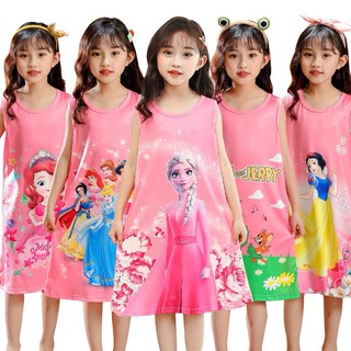 B1-พร้อมส่ง-ชุดนอนกระโปรงเด็กหญิง ลายกระตูน ลายน่ารัก ผ้านิ่ม