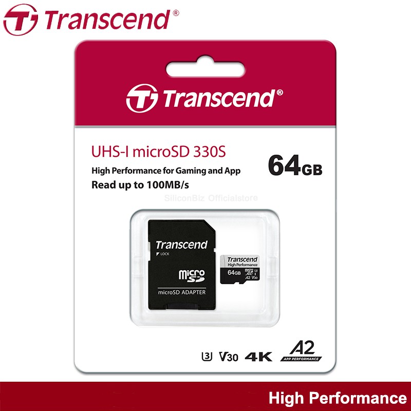 Transcend High Performance MicroSD Card 64GB (R 100MB/s / W 60MB/s) เมมโมรี่ สำหรับ โทรศัพท์ เครื่องเล่นเกมส์ Nintendo