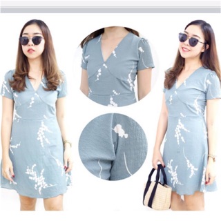 Dress สีเขียวฟ้าผ้าลาย