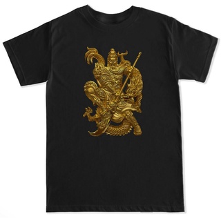 คอตต้อนคอกลมเสื้อยืดแขนสั้น คอกลม ผ้าฝ้าย 100% พิมพ์ลายรูปปั้น Guang Gong Guan Gong Warrior สไตล์เกาหลี สําหรับผู้ชายS-5