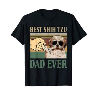 เสื้อยืดครอปเสื้อยืด ผ้าฝ้าย 100% พิมพ์ลายสุนัข Shih Tzu Dad สไตล์วินเทจS-5XL