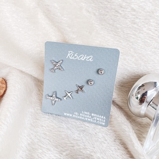 Risara | Plane Earrings (Set) เล็ก 6 ชิ้น ต่างหูเครื่องบินจิ๋ว ต่างหูเซ็ท ต่างหูคริสตัล