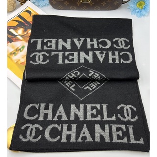 Vintage CHANEL Scarf in Black and Gray Wool No Tack