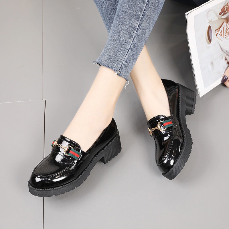 🔥 31-46 รองเท้าผู้หญิงขนาดใหญ่สีดำรองเท้าหนังขนาดเล็กสไตล์อังกฤษด้านล่างหนาใหม่ย้อนยุคญี่ปุ่นรองเท้าผู้หญิงเดี่ยว