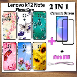 2 IN 1 Lenovo k12 Note เคสโทรศัพท์ พร้อมกระจกนิรภัย เซรามิค ป้องกันหน้าจอ โค้ง ฟิล์มนิรภัย ผีเสื้อ