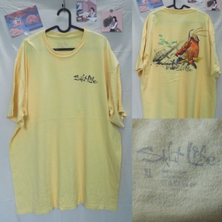 เสื้อยืดมือสอง Salt life ลายตกปลามันส์ๆ สีเหลืองพาสเทล